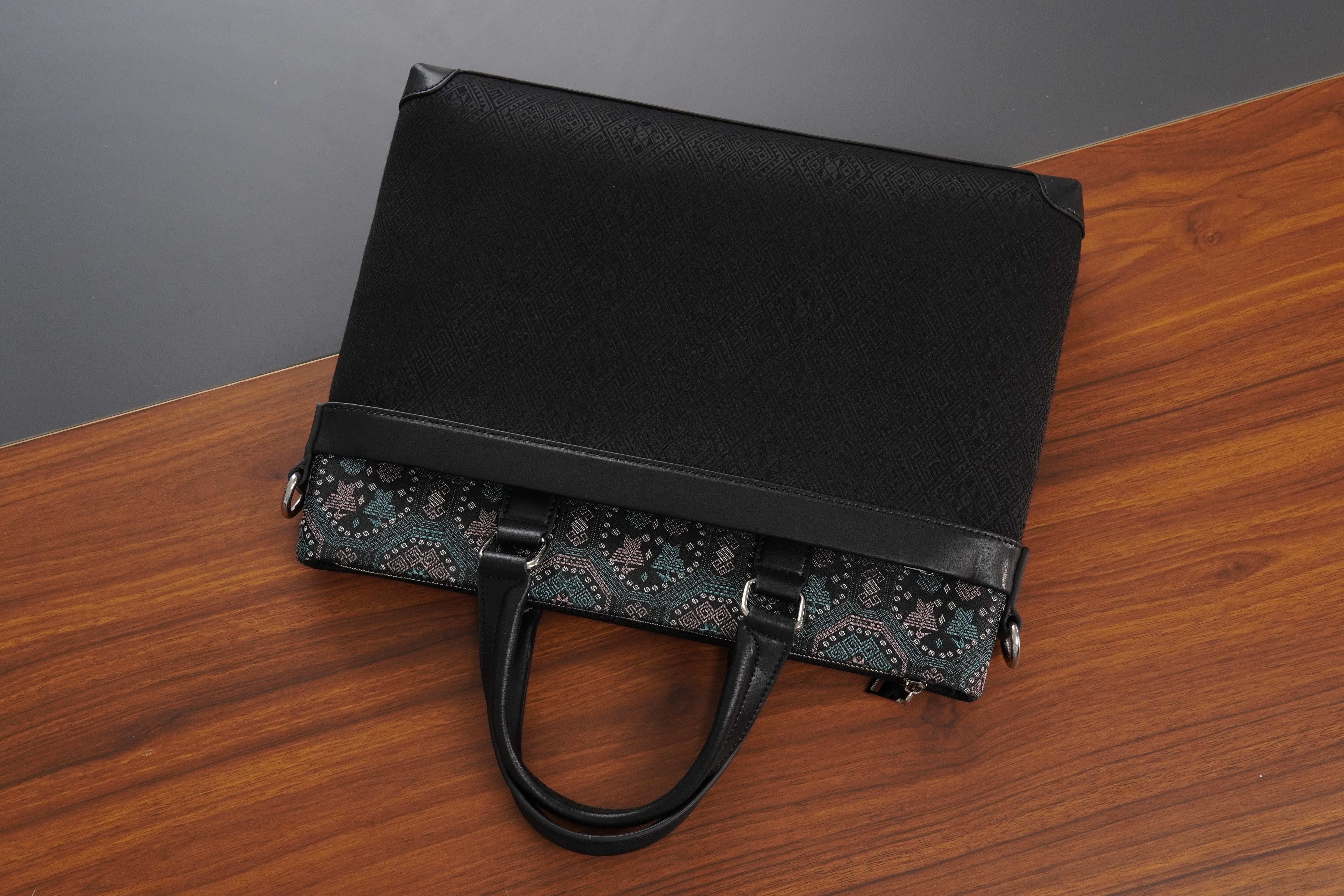 Forest Green brocade briefcase view 09