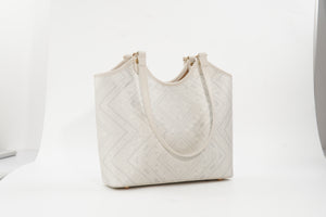Ivory White brocade tote bag main view