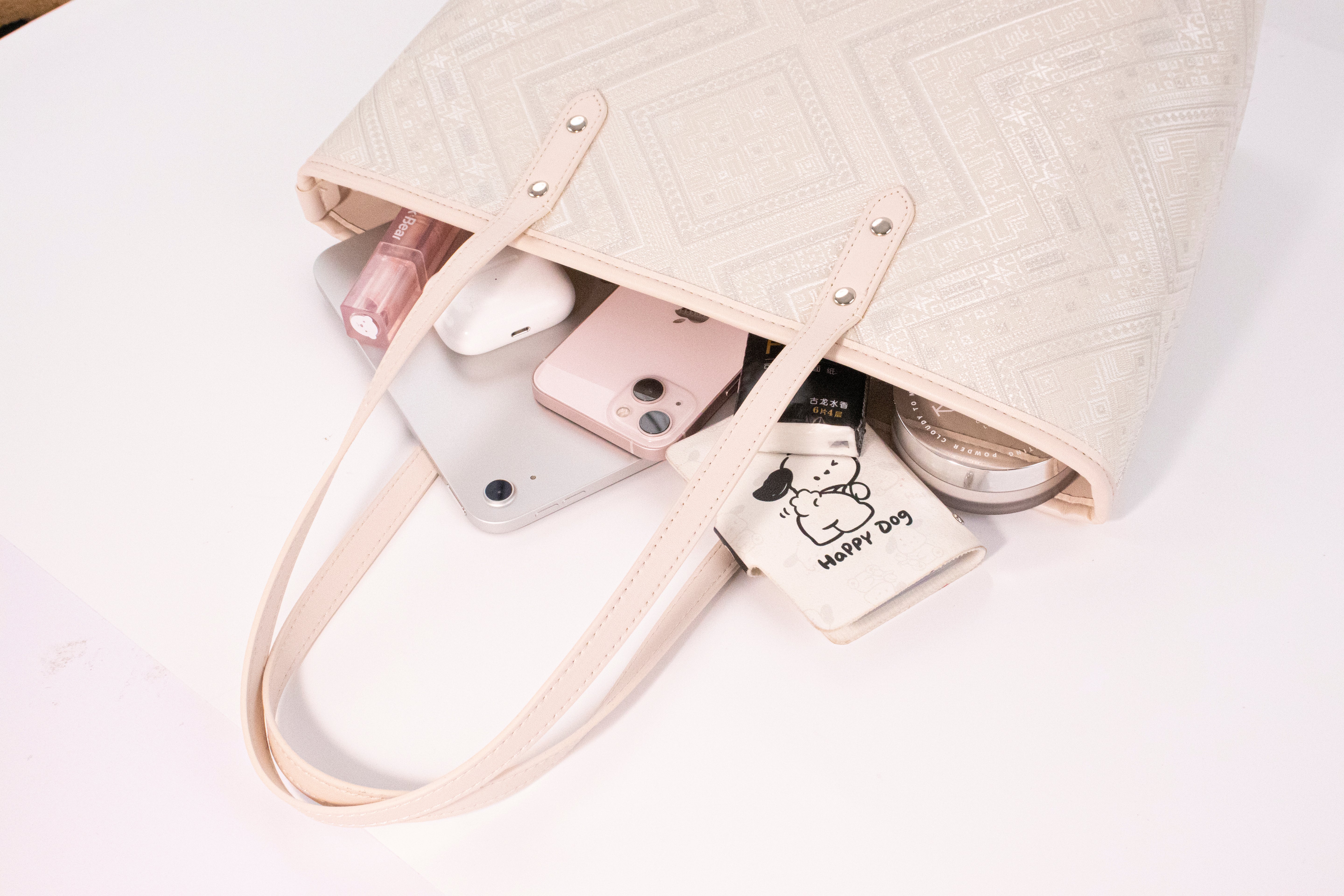 Ivory White brocade tote bag main view
