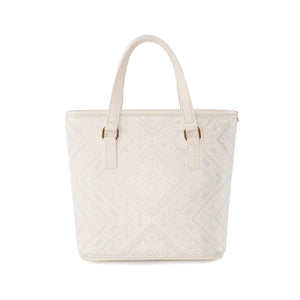 Ivory White brocade tote bag main view
