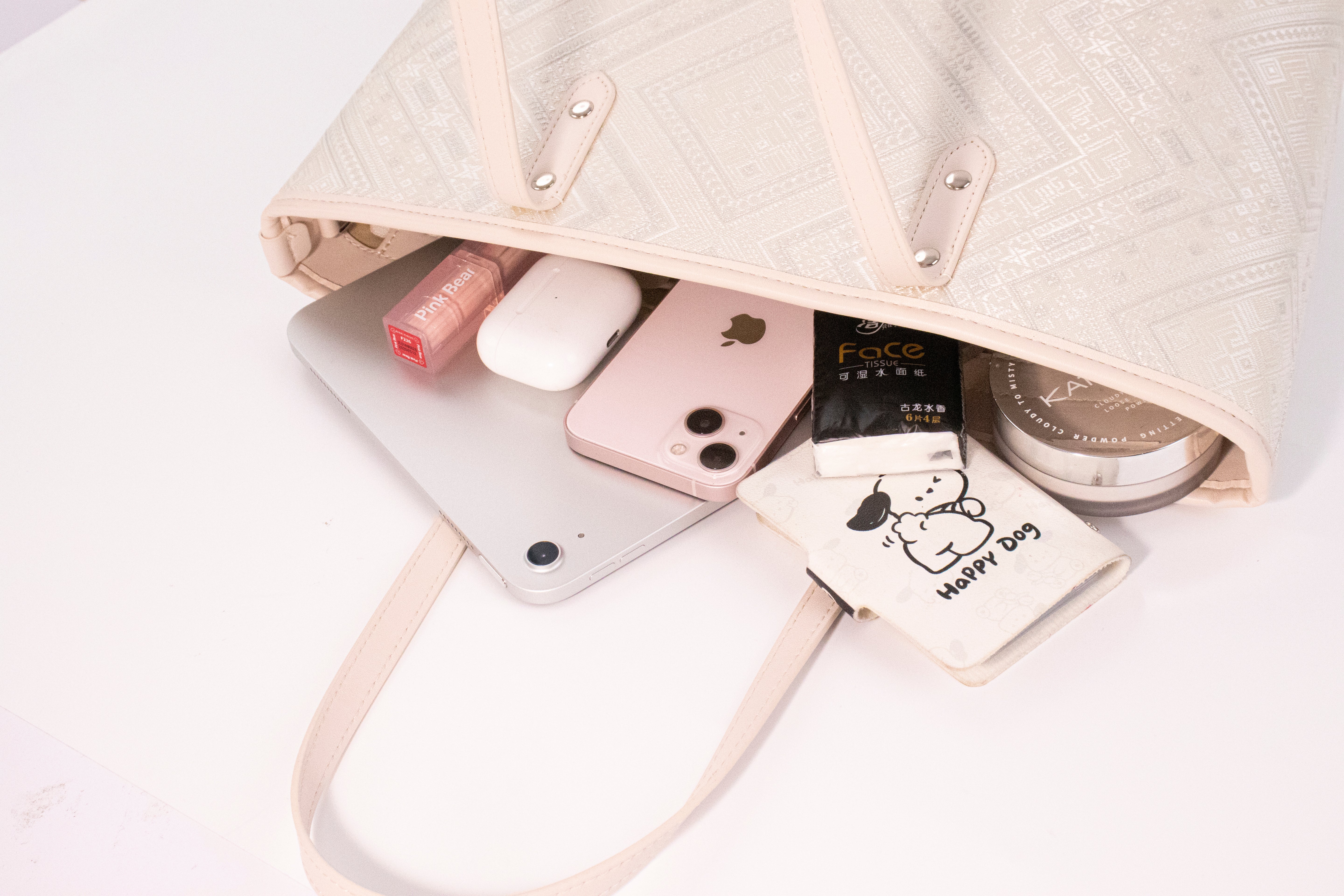 Ivory White brocade tote bag view 02