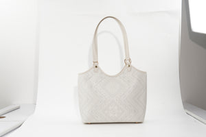 Ivory White brocade tote bag view 03