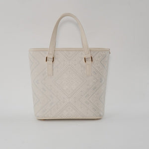Ivory White brocade tote bag view 03