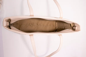Ivory White brocade tote bag view 03