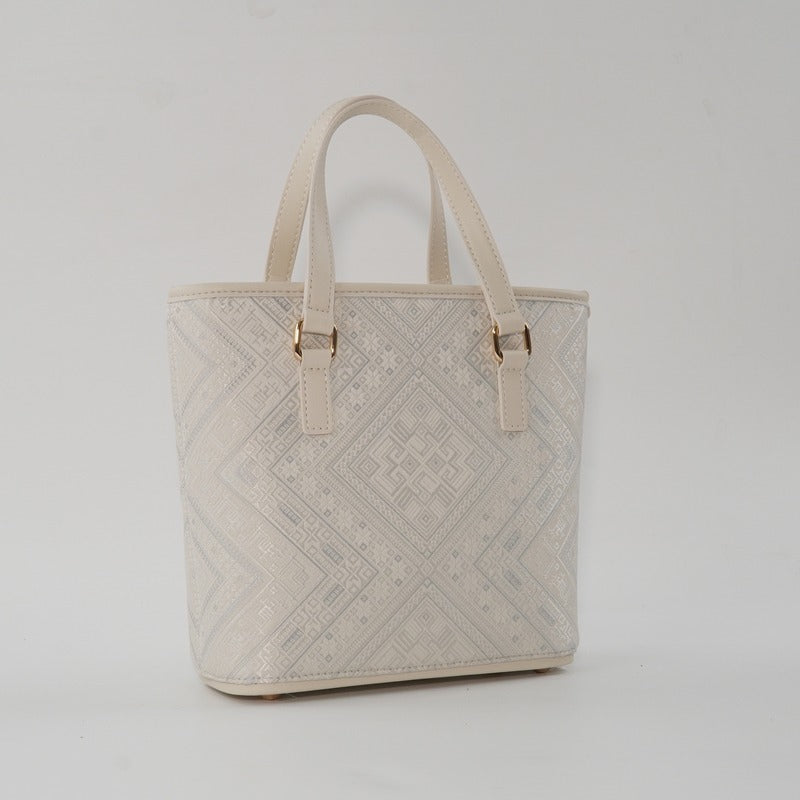 Ivory White brocade tote bag view 04