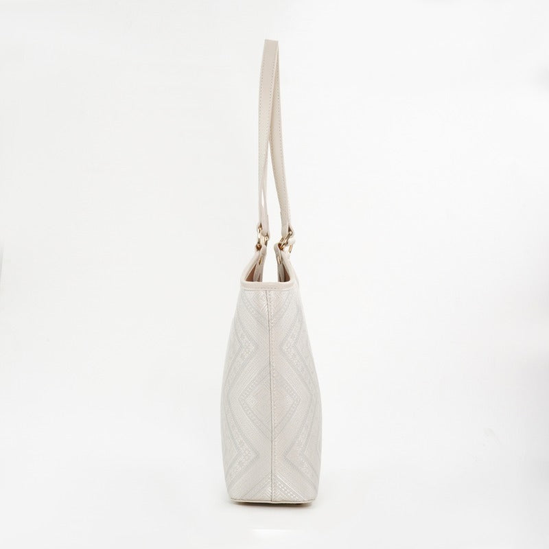Ivory White brocade tote bag view 04