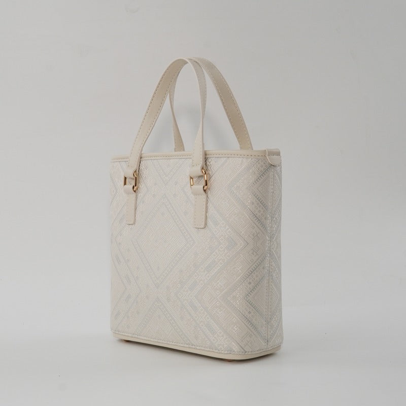 Ivory White brocade tote bag view 05