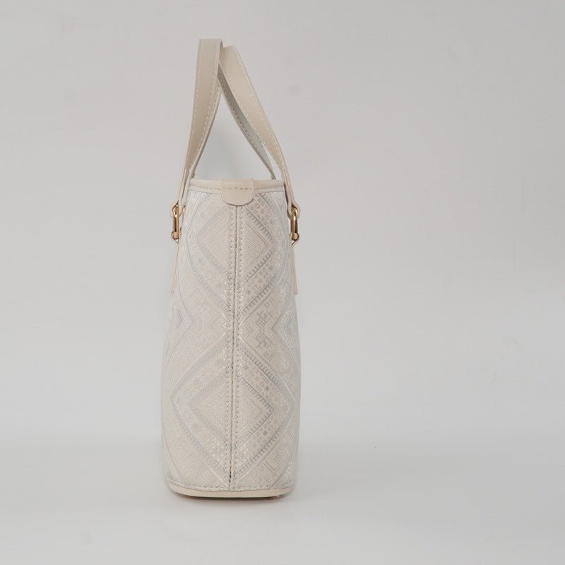 Ivory White brocade tote bag view 10