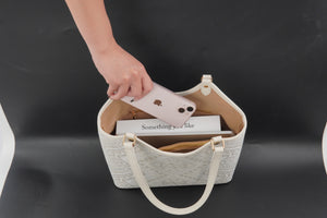 Ivory White brocade tote bag view 10
