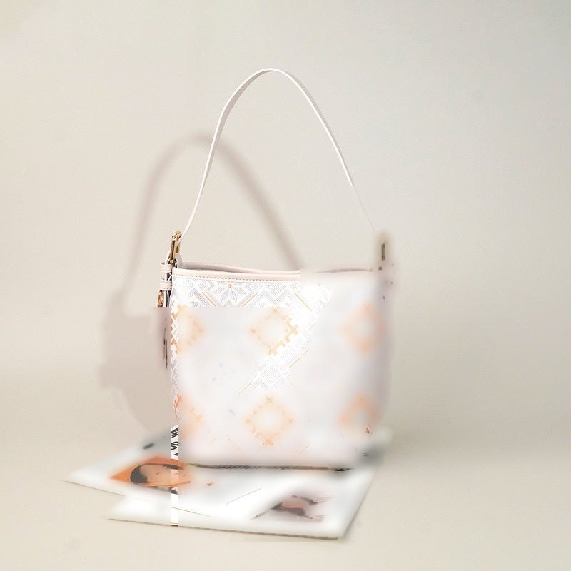 Multicolor brocade bucket bag view 03