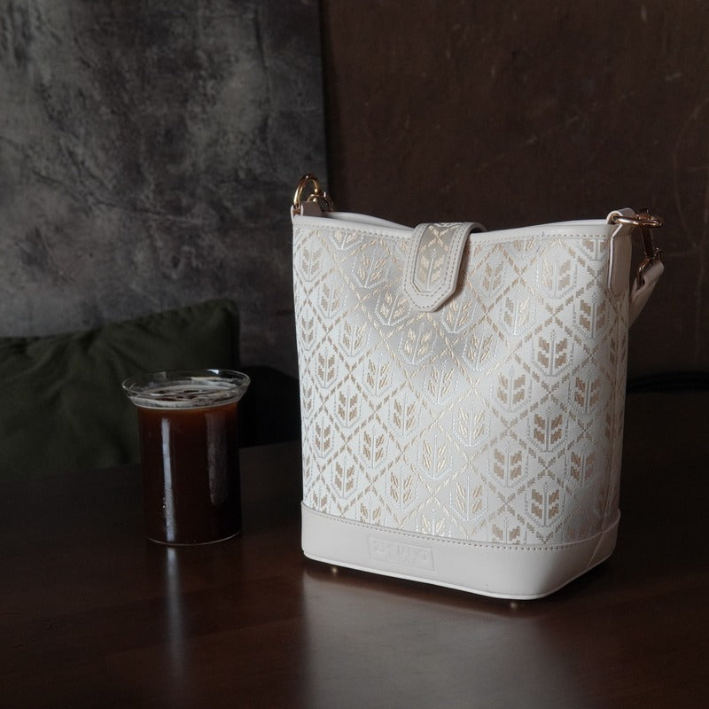 Multicolor brocade shoulder bag in lifestyle scene