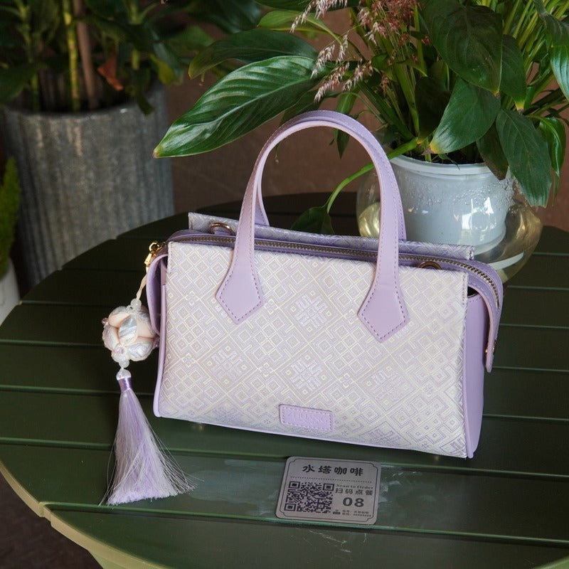 Multicolor brocade shoulder bag in lifestyle scene