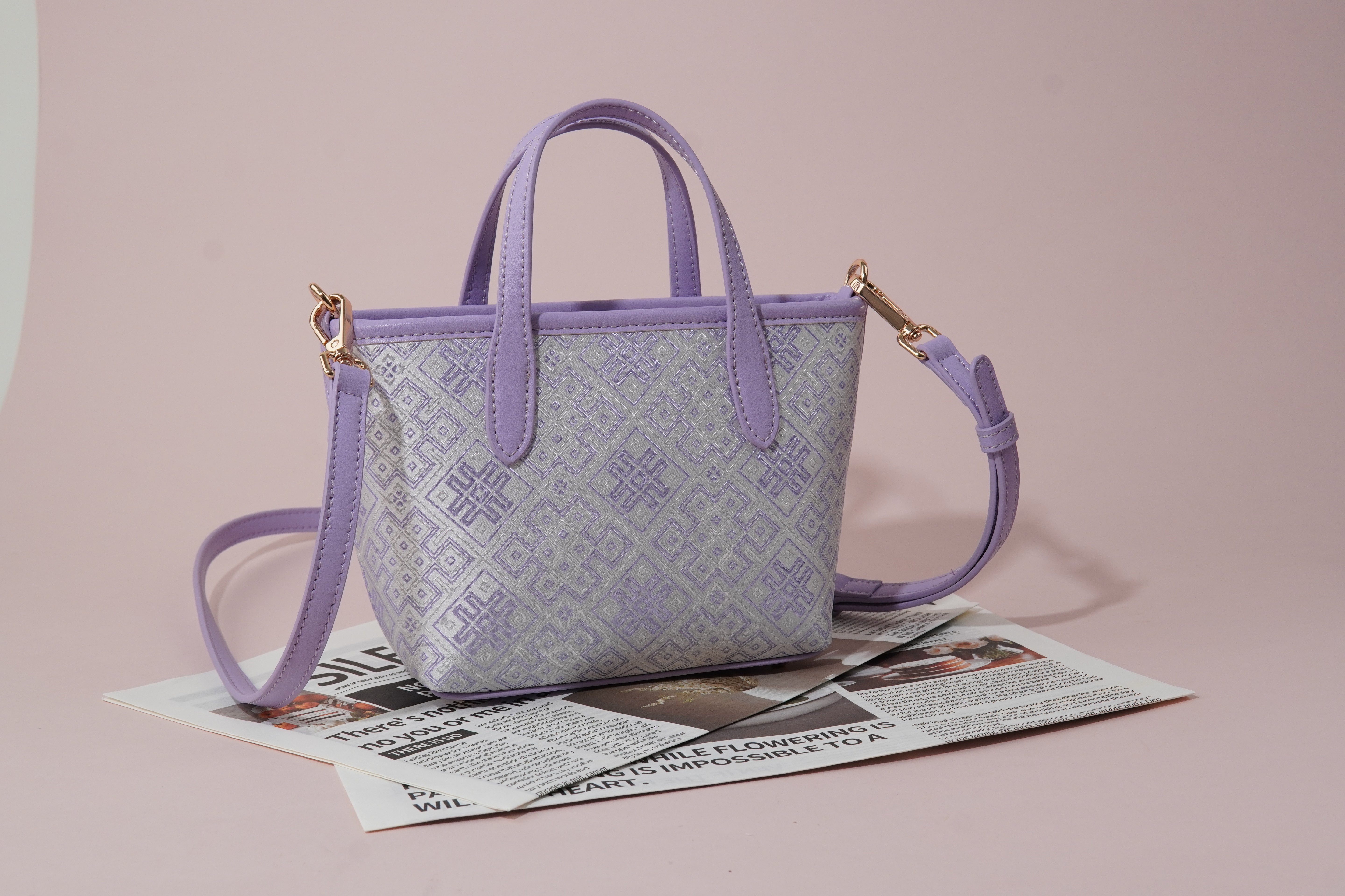 Multicolor brocade tote bag in lifestyle scene