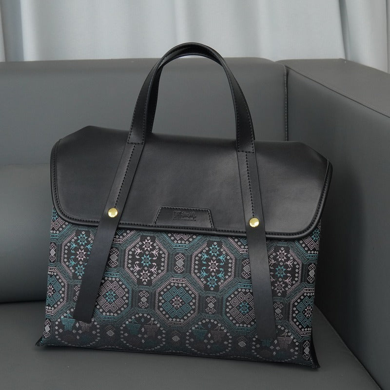 Multicolor brocade travel bag in lifestyle scene