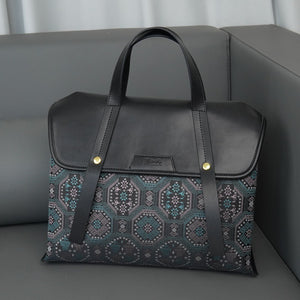 Multicolor brocade travel bag in lifestyle scene