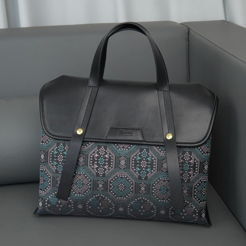 Multicolor brocade travel bag in lifestyle scene