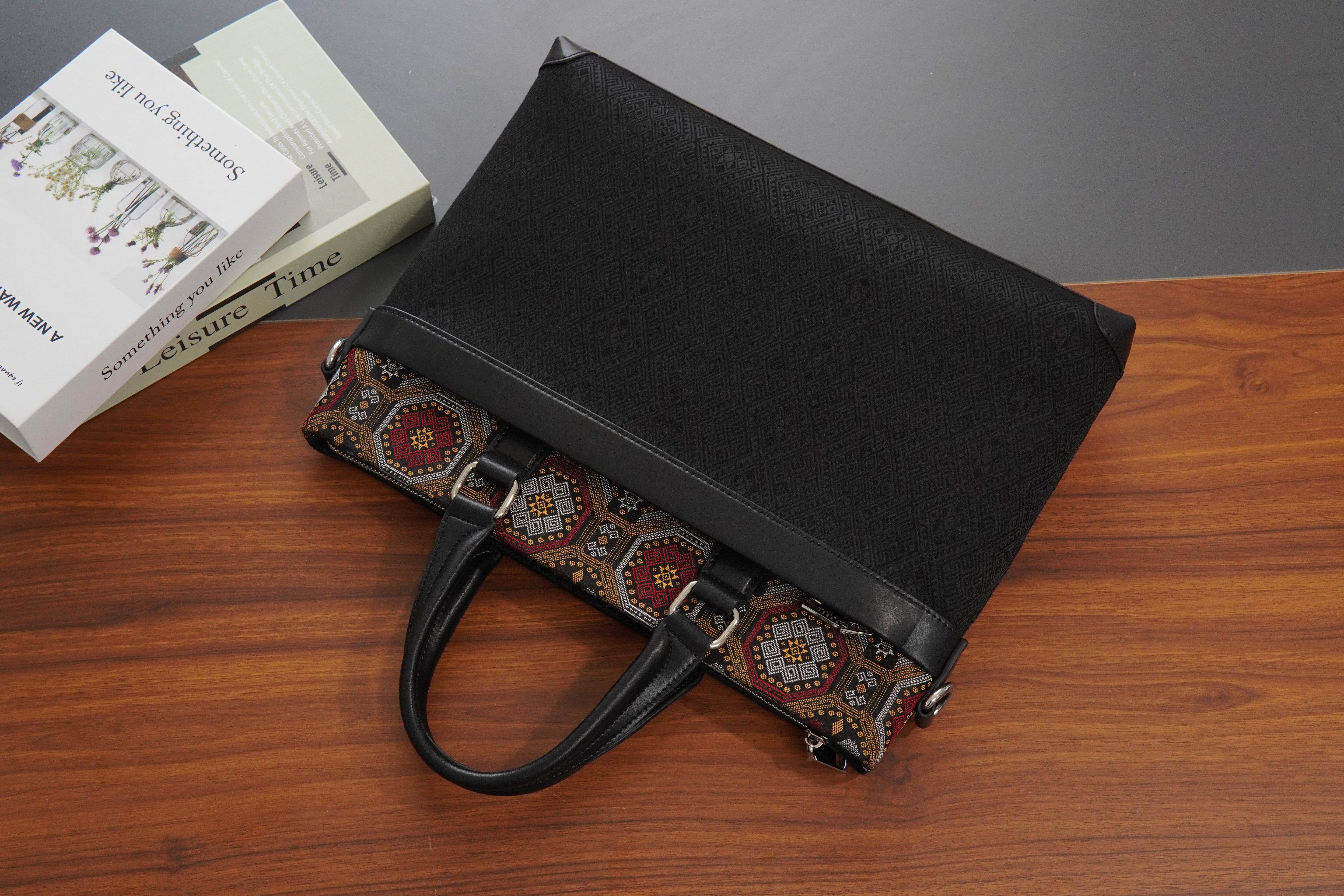 Reddish Brown brocade briefcase view 09