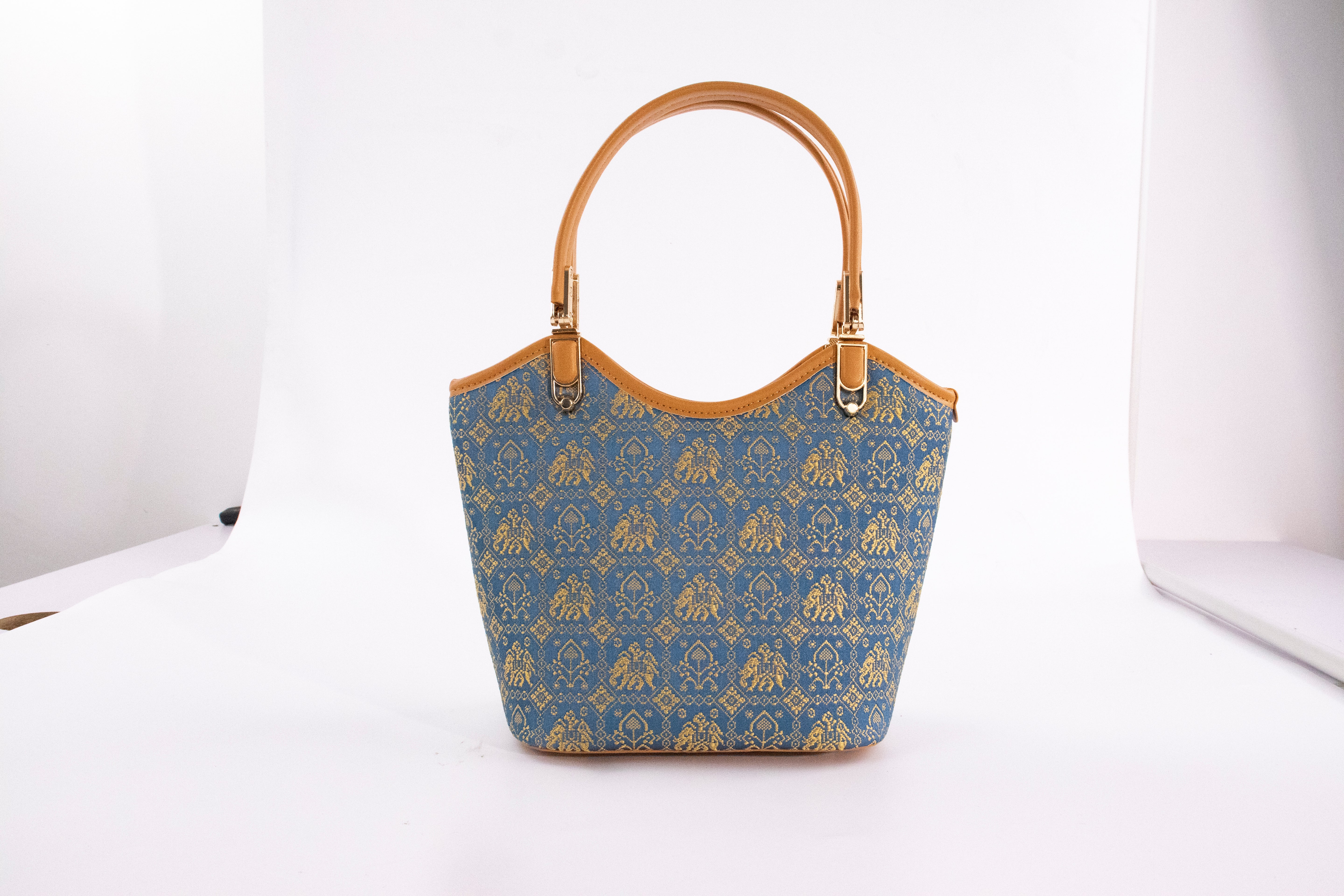 Royal Blue brocade shoulder bag main view