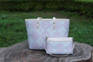 Silver Purple brocade shoulder bag in lifestyle scene