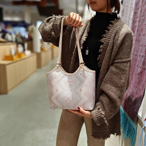 Silver Purple brocade tote bag detail