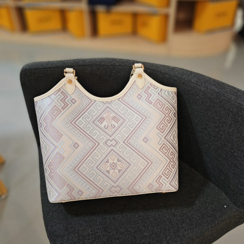 Silver Purple brocade tote bag detail