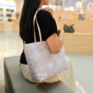 Silver Purple brocade tote bag view 03