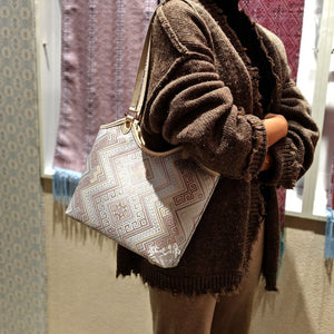 Silver Purple brocade tote bag view 04