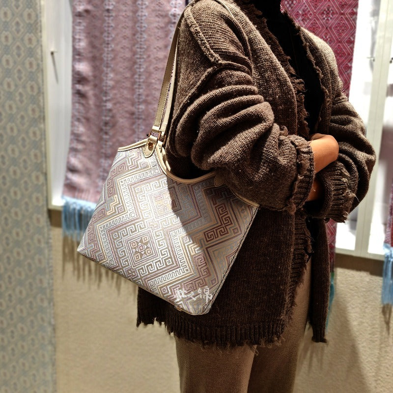 Silver Purple brocade tote bag view 04