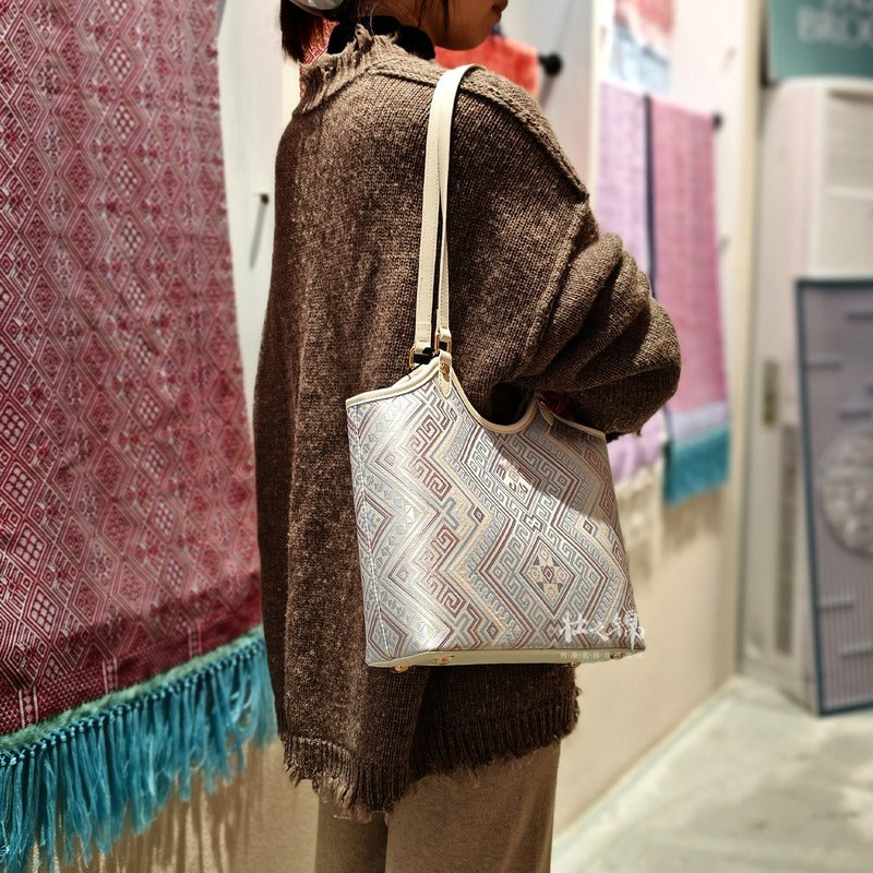 Silver Purple brocade tote bag view 05