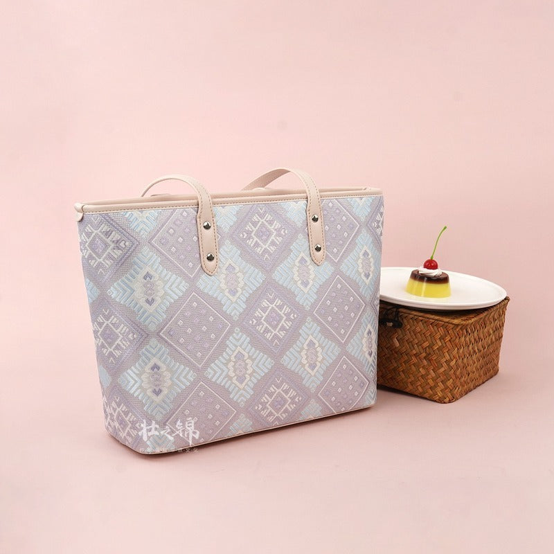 Silver Purple brocade tote bag view 05