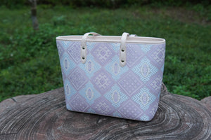 Silver Purple brocade tote bag view 08