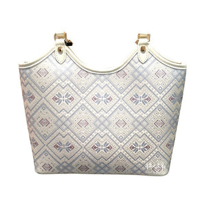 Silver White brocade tote bag view 07